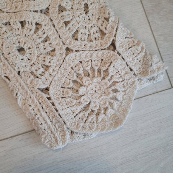 Crochet Macrame Long Sleeve Top Scalloped Hem Beachy Boho Vintage Look - Picture 5 of 5